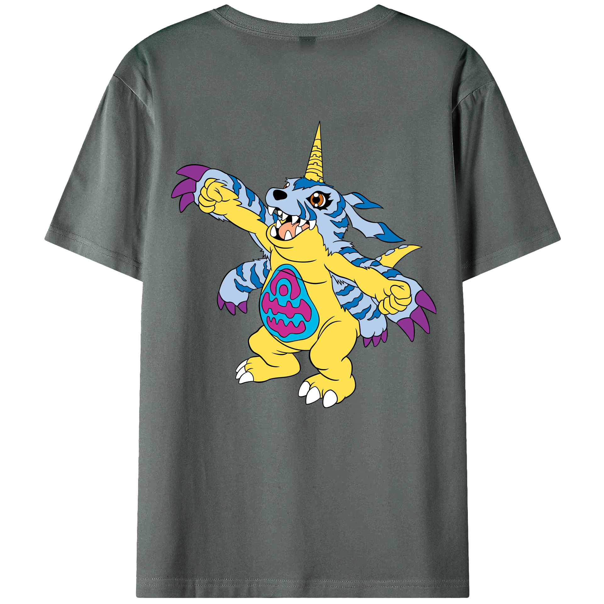 （画像用） Digimon デジタルモンスター/デジモン 綿100％ メンズ半袖Tシャツ（バックプリント） 通気性